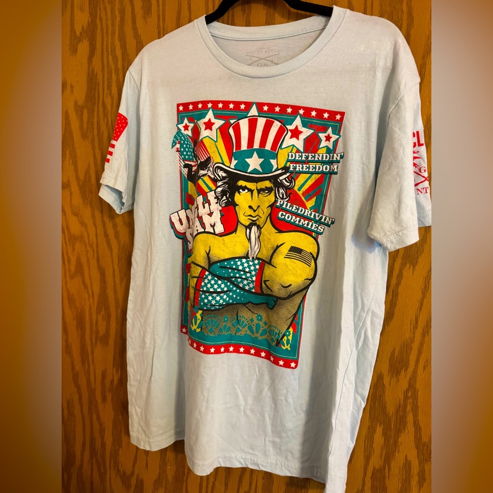 Grunt Style Patriotic Graphic Tee Shirt , Light Blue, Size Large. - Picture 1 of 11